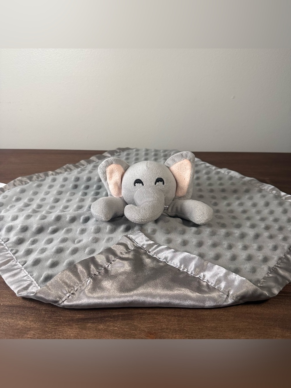 Pro Goleem Gray Elephant Lovey Security Blanket Minky Dot Satin Back 16” Plush